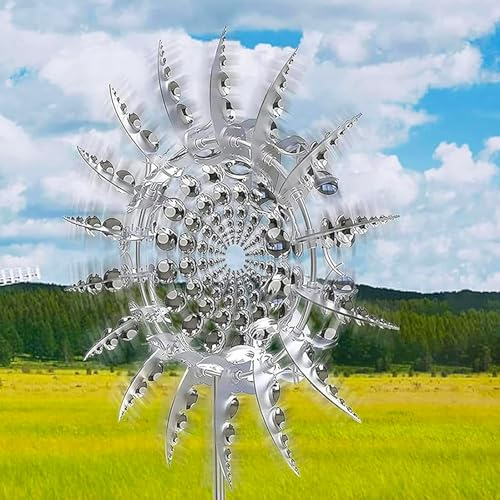 Windmill 3D Unique Metal Mulino a Vento in Metallo Scultura Cinetica 3D Alimentata dal Vento Mulino a Vento in Metallo Unico e Magico per Cortile, Patio, Giardino, Terrazze, Prato, Decorazione