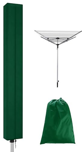 Wäschespinnen-Abdeckung, wasserdichter Bezug mit Reißverschluss, 165 x 16 x 16 cm, Wäschespinne mit Wäscheklammerbeutel, rutschfeste, langlebige Abdeckung für Outdoor, Garten, Sonnenschirm, Grün