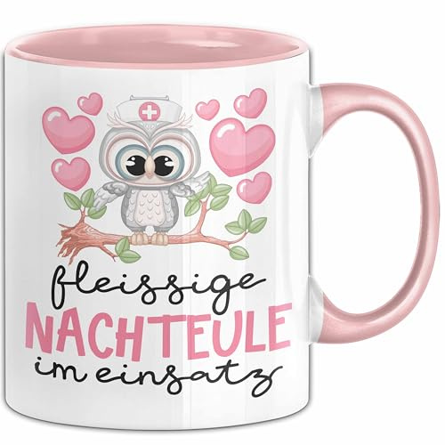 Frau Geschenk Tasse Fleissige Nachteule Im Einsatz Geschenkdiee Für Eulen-Fans Kaffee-Becher (Rosa)