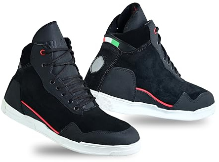 BI ESSE EVO-X Scarpe Moto Uomo - Stivali in Pelle, Traspirante, Rinforzato con Supporto della Caviglia, Suola Antiscivolo