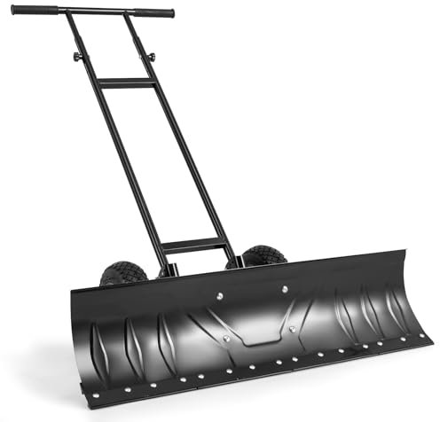 SOARS Schneeschaufel mit Rädern, Schneeschieber mit 7-Fach verstellbarem Kopf & 6-Fach Teleskopgriff, Schneeschaufelschieber höhenverstellbar mit Schneeschild 91,5cm breit