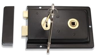 Infinity Decor Fluted Epoxy Black Rim Lock Latch Set – Traditional Iron Locks Security for Garden Gates and External Sheds Doors