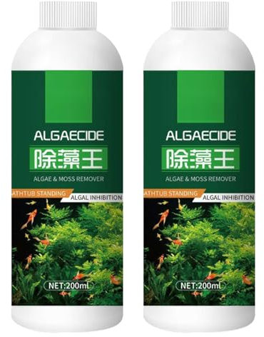 Fish Tank Algae Remover, Algae Remover Aquarium Fish Tank Cleaner, Clear Moss Green Water and Algae, Prevents The Growth Of New Algae, Friendly Healthy for Fish Plant, Fish Tank Cleaner, 200 ml (2PCS)
