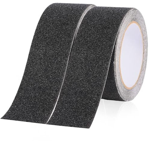 Nicrulp 2 Rotolo Nastro Adesivo Antiscivolo, Strisce Adesive Autoadesivo, Banda di Sicurezza Adesivi, per Scale, Gradini, Pavimenti per Uso Interno ed Esterno, 5 cm x 5 m, Nero, Migliorare la Presa