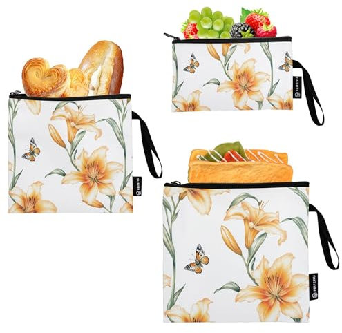 Sweet Daylily - Sacchetti riutilizzabili per sandwich, 3 pezzi, per la conservazione degli alimenti, da cucina, per campeggio, escursionismo, viaggio