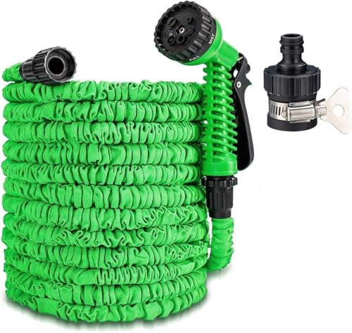 Gartenschlauch Flexibel 30m, Eozfly 100ft Dehnbarer Flexibler Wasserschlauch 1/2 & 3/4 mit 7-Funktions-Brause, Hose Schlauch für Gartenbewässerung, Autowäsche, Yard