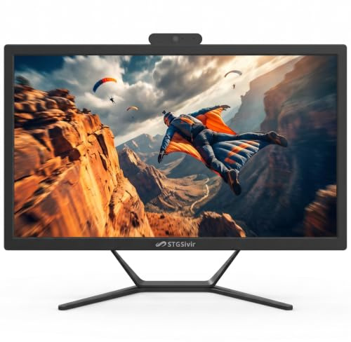 STGsivir All in One PC, 24 FHD Display, Core i5, 16G RAM, 512G SSD | All in One Desktop Computer, WiFi, BT 5.0, Webcam, Win11 Pro, Black, AIO for Home & Office