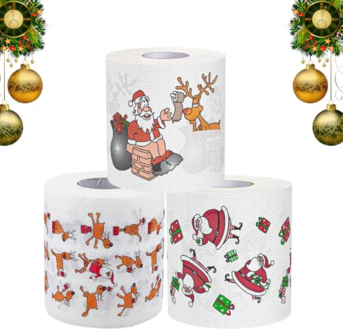 3 Stück Toilettenpapier Weihnachten,Weihnachts Toilettenpapier,Lustige Weihnachten toilettenpapier,Klopapier Weihnachten,Muster Klopapier,für Badezimmer,WC,Dinner Servietten