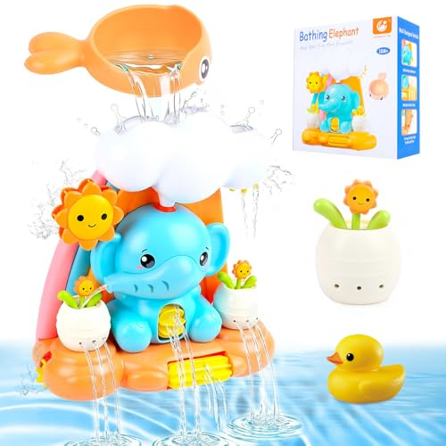 Koxtyzo Badespielzeug für Babys 1, 2, 3, 4 Jahre, Baby-Badespielzeug mit Saugnapf, Elefanten- und Sonnenblumenform, keine Batterien erforderlich, Geburtstagsgeschenk für Jungen und Mädchen, 1 2 3 4