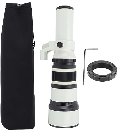 Lente Fotocamera 500mm F6.3 Teleobiettivo Fisso, Vetro Ottico, Montatura A, Anello Adattatore T2 AF - Design Avanzato, Alta Nitidezza, Per Fotografia Fauna Selvaggia (Blanc)
