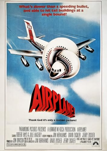 KUSTOM ART Poster Decorativo da Parete Serie Locandine Film Celebri Airplane 1980 l'Aereo più Pazzo del Mondo Stampa su Carta Patinata 40x30cm Senza Cornice