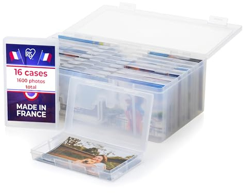 Iris Ohyama, Fotobox mit 16 Innenboxen, Fassungsvermögen 1280 Fotos (jeweils 80), Stapelbar mit Griff und sicherem Verschluss, BPA-frei, Fotobox Aufbewahrungsbox, KP-XLPHO16