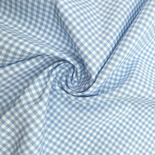 Blausky Baumwollstoff Meterware,145cm x 1m Karierter Stoff Dekostoff aus Baumwolle,Kleiderstoff Nähstoff Landhaus Karo Stoff zum Nähen für Kleidung Vorhang Kissen,Blau (mit 2mm Karo)