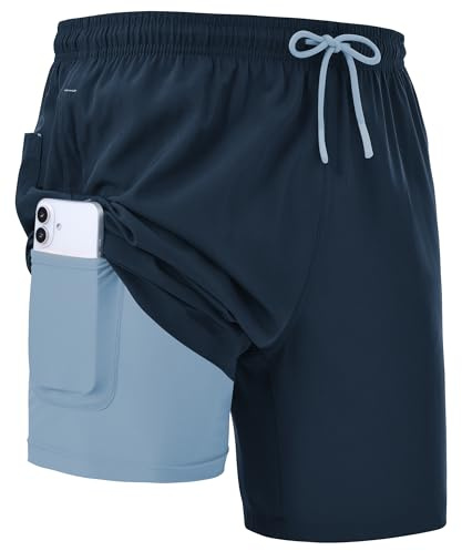 Zoofly Mens Swimming Shorts 2 in 1 Board Shorts for Men Lightweight Zip Pockets Sports Shorts with Compression Lining