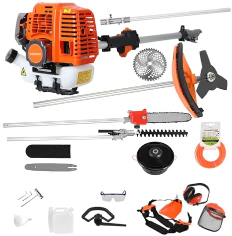 New Upgraded 52cc Petrol Strimmer - 2 Stroke Petrol Hedge Trimmer, 5 in 1 Multi-Functional Trimming Tools, Brush Cutter/Pruner/Strimmer/Hedge Trimmer/Extension Pole, Garden Yard Red