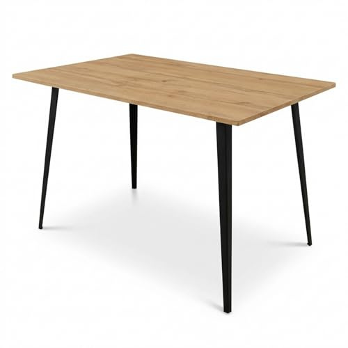 SAM Esstisch Gandhi 110x70 cm Holz-Optik Eiche Baumkante Gestell schwarz | 15 mm Tischplatte, Schräg gestelltes Metallgestell, Esszimmertisch/Küchentisch