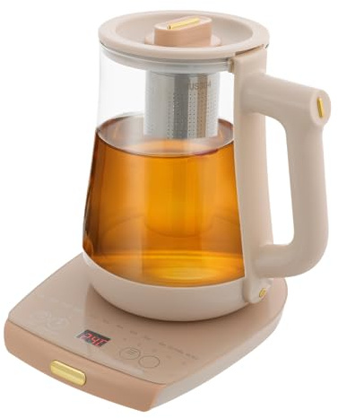 Bollitore in vetro da 1,8 l, con regolazione variabile della temperatura, funzione di cottura a pressione da 800 W, fornello per tè con fusore di tè, 12 funzioni, rosa