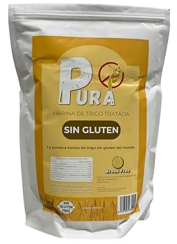PURA Harina de Trigo Tratada Sin Gluten 1kg – Apta para Celíacos, Sin Alérgenos, Vegana, No OGM, Harina Versátil para Repostería y Cocina Sin Gluten, Envase Doypack ZIP 1 Kg (Paquete de 1)