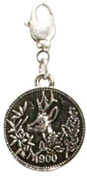 Alpenflüstern Trachten-Anhänger Hirsch-Münze klein für Charivari oder Trachtenkette (antik-silber-farben) AAH117