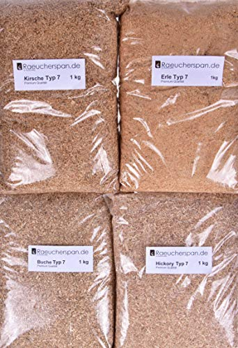 Räucherspäne Buche, Erle, Hickory, Kirsche, Körnung Typ 7, Spangröße ca.1-3mm, Feinschmeckerpaket