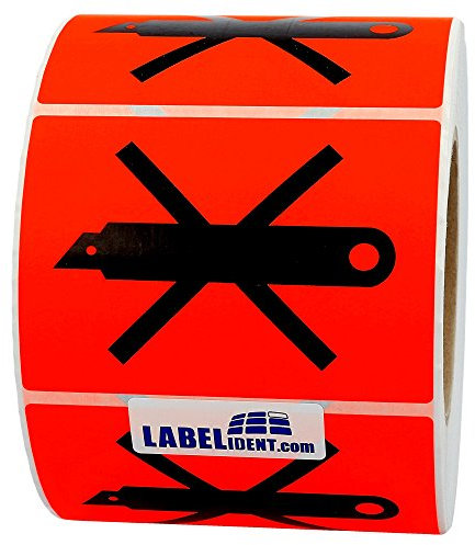 Warnetiketten 105 x 74 mm - Paket Aufkleber durchgestrichenes Cuttermesser - Cuttermesser verboten - 1.000 Versandaufkleber auf 1 Rolle(n), Papier