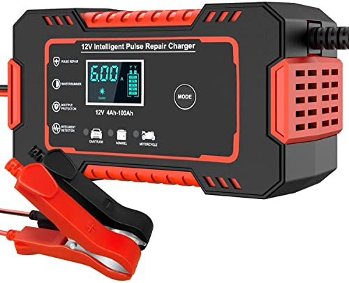 6A Autobatterie Ladegerät, 12V KFZ Batterieladegerät Vollautomatisches Intelligentes Erhaltungsladegerät mit LCD-Bildschirm Mehrfachschutz für Auto, Motorrad, Rasenmäher oder Boot