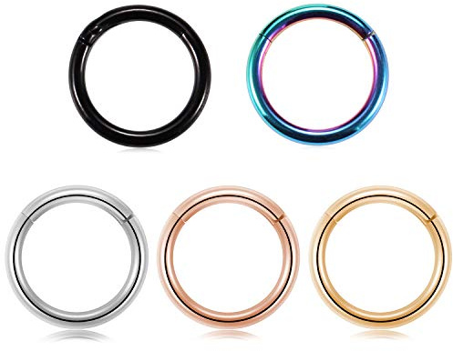hengkaixuan 316L Hypoallergene Nasenringe Hinged Segment Seamless Clicker Ring Hoop Nasenring Septum Ring Unisex Creolen Daith Helix Knorpel Tragus Ring Chirurgenstahl Piercing 5 Stück