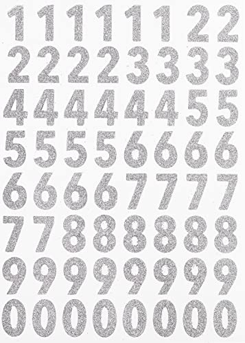 HobbyFun Glitzer-Sticker Zahlen 64 Stk. Aufkleber 1.0x1.5 cm Kunststoff Ganzjährig Selbstklebend Silber