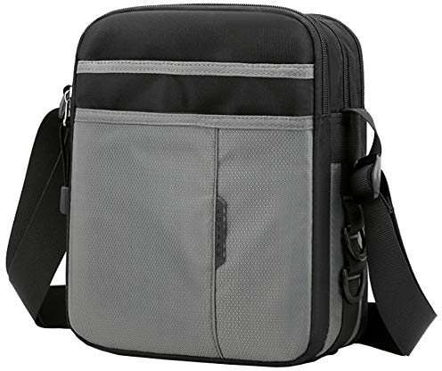 SPAHER Umhängetasche Herren Nylon Herren Tasche für iPad Kuriertasche Wasserdicht Schultertasche Geschenk für Männer Messenger Bag Crossbody Reise Arbeitstasche Studententasche (Grau)