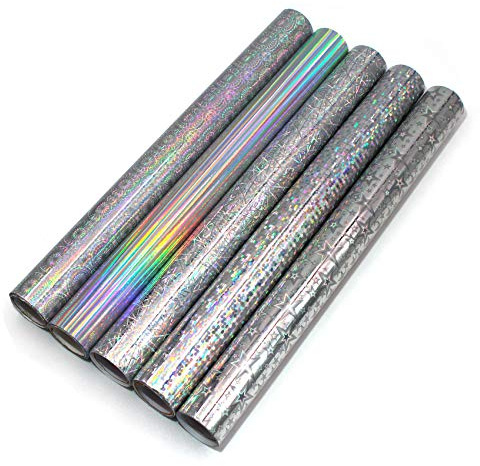 Uppsättning av 5 glitterfolie självhäftande film, 100 x 33 cm per rulle, hologram glitter folie, pysselfolie, dekorativ film, glitter, vinyl, gör-det-själv (färgglad blandad)