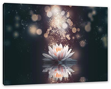 Pixxprint Magische Lotusblüte mit Glitzerstaub, Größe: 100x70cm, Leinwandbild, fertig gespannt, Wandbild, Dekoration, Kunstdruck, kein Poster