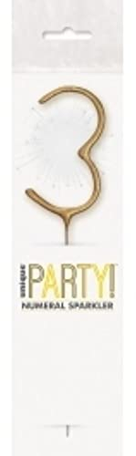 Gold Glitz Party Sparkler Number 3 (17cm) - Perfect for Birthday, Anniversary & Memorable Celebrations - 1 Pc