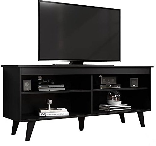 Madesa Mobile TV per TV fino a 55 pollici, per Soggiorno e Camera da Letto, 136 x 38 x 58 cm, in legno - Nero