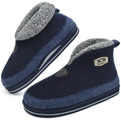 KuaiLu Pantofole Stivaletto Uomo Invernali Feltro Babbucce Peluche Calde Lana Cotta Divertenti Chiuse Pantofola Stivali Pelose Lavabili Slipper Comode Ciabatte Casa Antiscivolo Blu 47