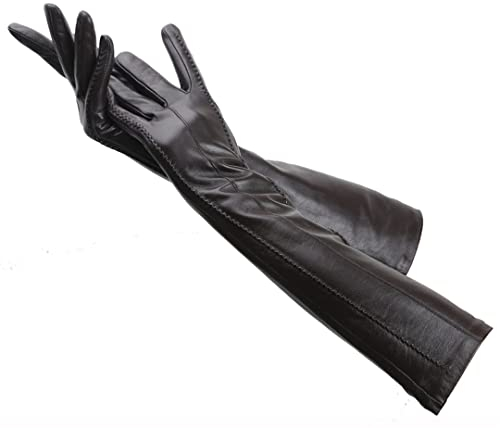Lange Lederhandschuhe für Damen, lange Lederhandschuhe, modisch, Beige