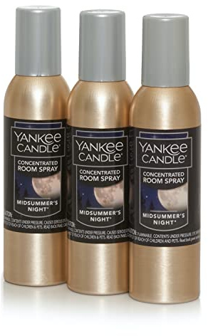 Yankee Candle Concentrated Room Spray Air Freshener, Instant Home Fragrance, Odor Eliminating Spray, Strong Scent, Room Freshener for Home and Bathroom, Midsummer’s Night (Pack of 3)