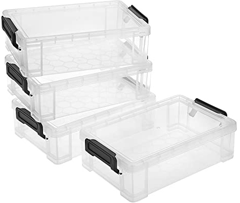 BTSKY 4 Pack Extra Large Plastic Pencil Box Stackable Translucent Clear Pencil Caase Crayon Box Set, Marker Organizer Art Supply Storage Organizer for Gel Pens Pencils Erasers Tape Markers etc(Black)