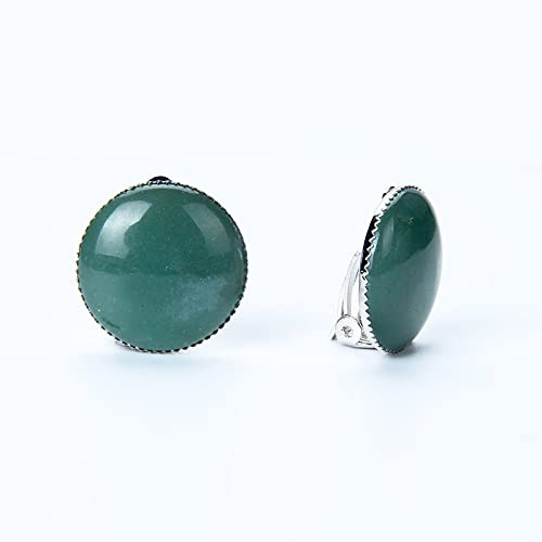 Frauen Mädchen Ohrclips Sommer Schmuck Runde Naturstein Kristall Perlen Ohrclips für keine durchbohrten Lochohren, grüner Aventurin