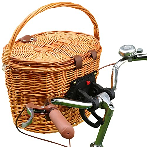 NUACOS Panier Avant pour Vélo - Guidon avec Fixation Rapide - Osier avec Poignée de Transport - pour Chien, Charge Maximale 5kg - Compatible avec Tous Vélos Courants