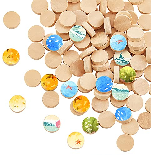 OLYCRAFT 200 Stück 15mm Unbehandelte Runde Holzscheiben zum Basteln | Unbehandelte Natur Holzscheiben, Mini Holzplättchen, Blanko Runde Holz Scheiben, für DIY Handwerk Hochzeit Scrapbooking