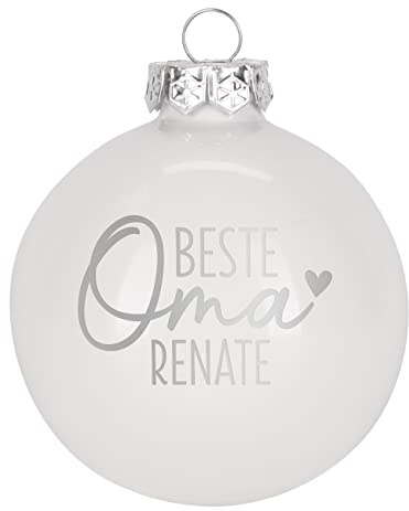 Herz & Heim® Weihnachtskugel aus Glas mit persönlicher Gravur/Rot oder Weiß/Matt oder Hochglanz/Ø 8 oder 10 cm/Verschiedene Motive Ø 10 cm, Weiß Hochglanz, Beste Oma