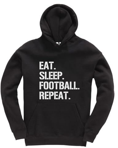 New Spirit Original Eat Sleep Football Repeat rolig unisex barn huvtröja jumper footy, Svart, 7-8 år