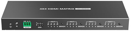 PremiumCord HDMI 2.0 Matrix Switch 4:4, Auflösung 4K@60Hz, HDCP 2.2, HDR10, HDTV, Datenübertragung 18 Gbit/s, YUV4:4:4, Farbe Schwarz