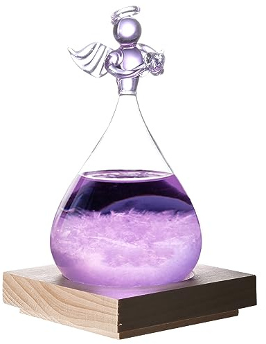 ANKROYU Verre Tempête, Station Météo avec Base, Bouteille Baromètre en Forme de Goutte d'Eau, Décoration Bureau Élégante, Bouteille en Verre Transparent (Violet)