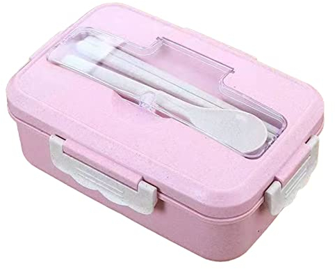 Contenedores Seguros para el Almuerzo, con Múltiples Compartimentos para Microondas y Lavavajillas Caja Portátil Respetuosa con el Medio Ambiente para la Escuela y (Rosa)