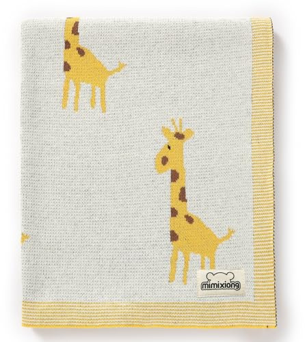 mimixiong Soft 100% Pure Organic Cotton Knitted Newborn Baby Blanket, Swaddle Blanket, Giraffe Ivory (80 x 100cm)