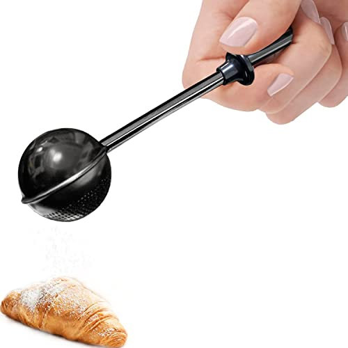 JETKONG Sucrier en poudre avec poignée à ressort en acier inoxydable 18/8 pour sucre, farine et épices (noir)