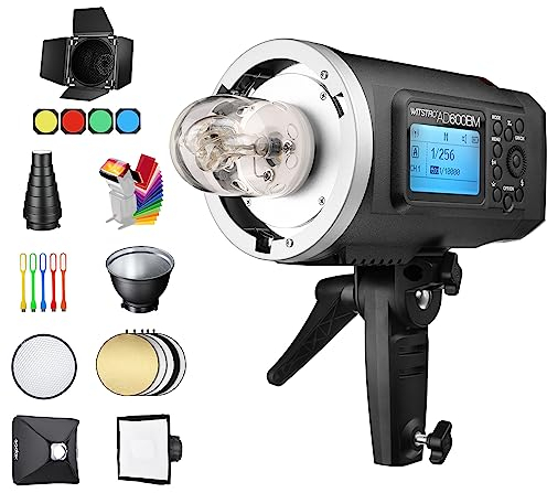 Godox AD600BM 600Ws GN87 HSS 1/8000s Flash extérieur de Studio Monolight avec Bowens Mount, Batterie 8700mAh, système X sans Fil 2.4G avec boîte à lumière 32 x32, réflecteur Standard