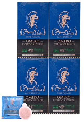 BOCCA DELLA VERITA - Boîte de 60 dosettes E.S.E. Sabor OMERO Espresso Superior, Capsules compatibles avec les machines à café E.S.E. dm 44mm, 100% Made in Italy