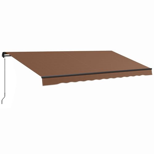 Outsunny 16' x 10' Retractable Awning, Patio Awning Sunshade Shelter with Manual Crank Handle, 280gsm UV Resistant Fabric and Aluminum Frame for Deck, Balcony, Yard, Brown